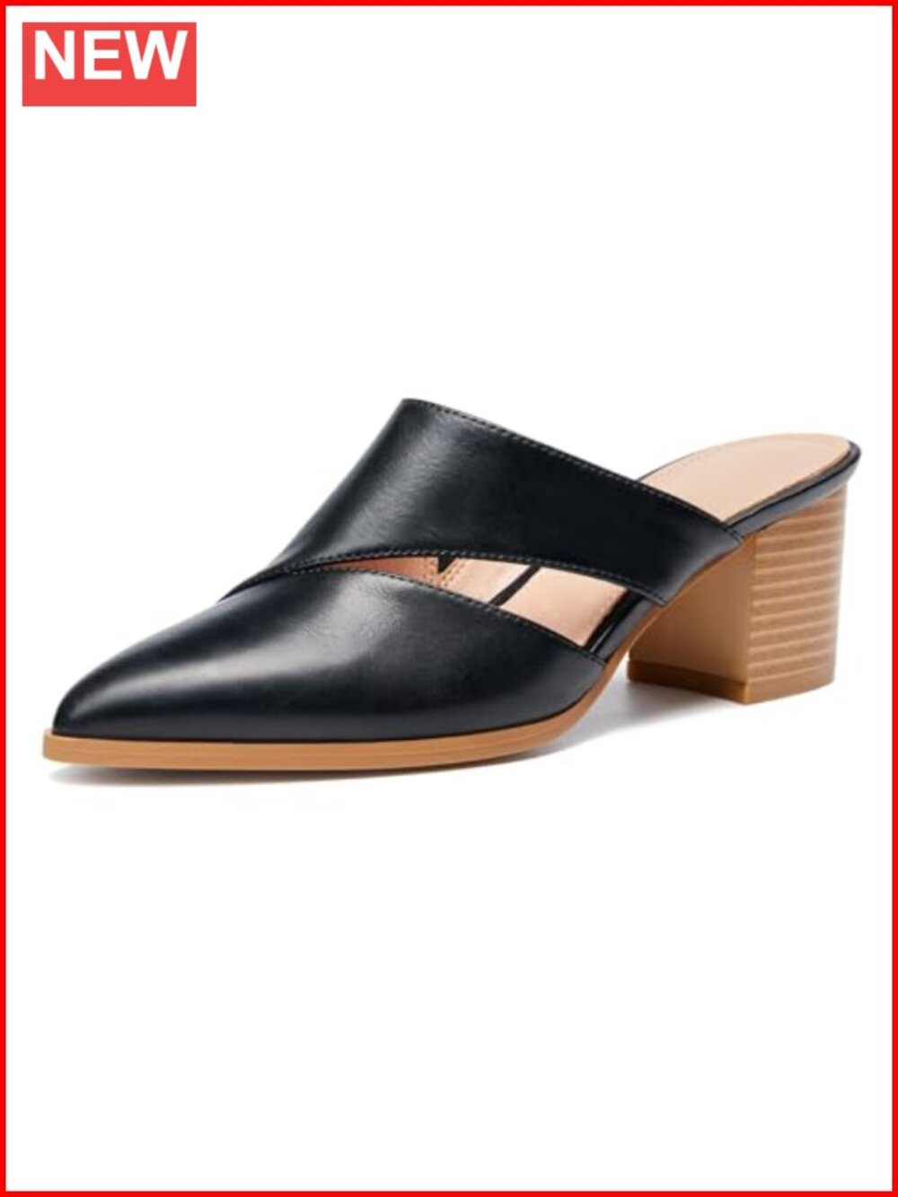Women's Cutout Backless Mules Slip On Closed Toe Chunky Heeled Sandals